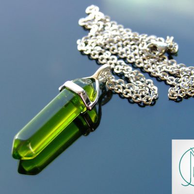 Gemstone Necklace Green Glass Natural Point Pendant beads mouse