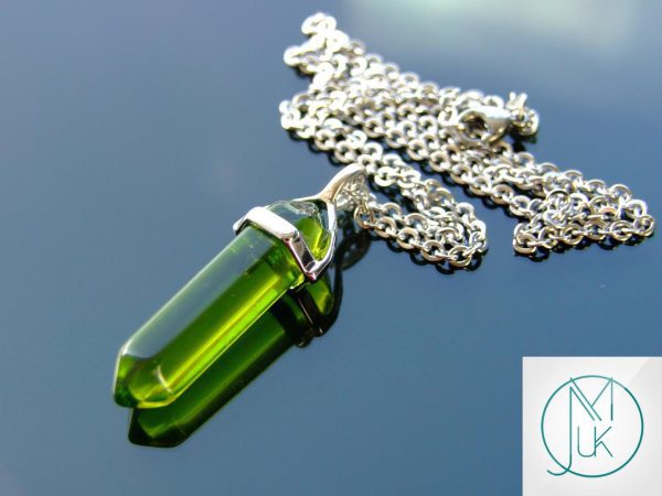 Gemstone Necklace Green Glass Natural Point Pendant beads mouse