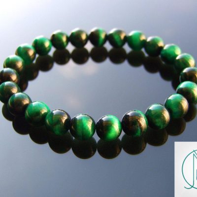 Green Tigers Eye Dyed Natural Gemstone Bracelet 6-9'' Elasticated Michael's UK Jewellery