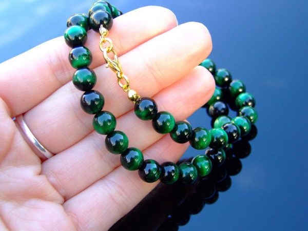 Green Tigers Eye Natural Dyed Gemstone Necklace 8mm Beaded 16-30inch Michael's UK Jewellery