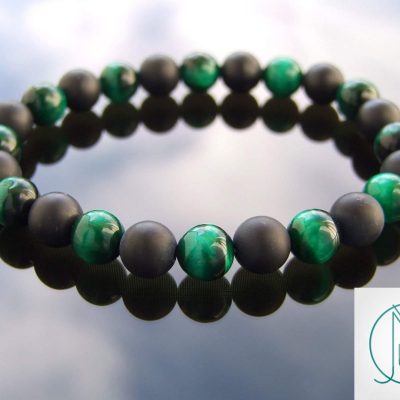 Green Tigers Eye Onyx Matte Natural Gemstone Bracelet 7-7.5'' Elasticated Michael's UK Jewellery
