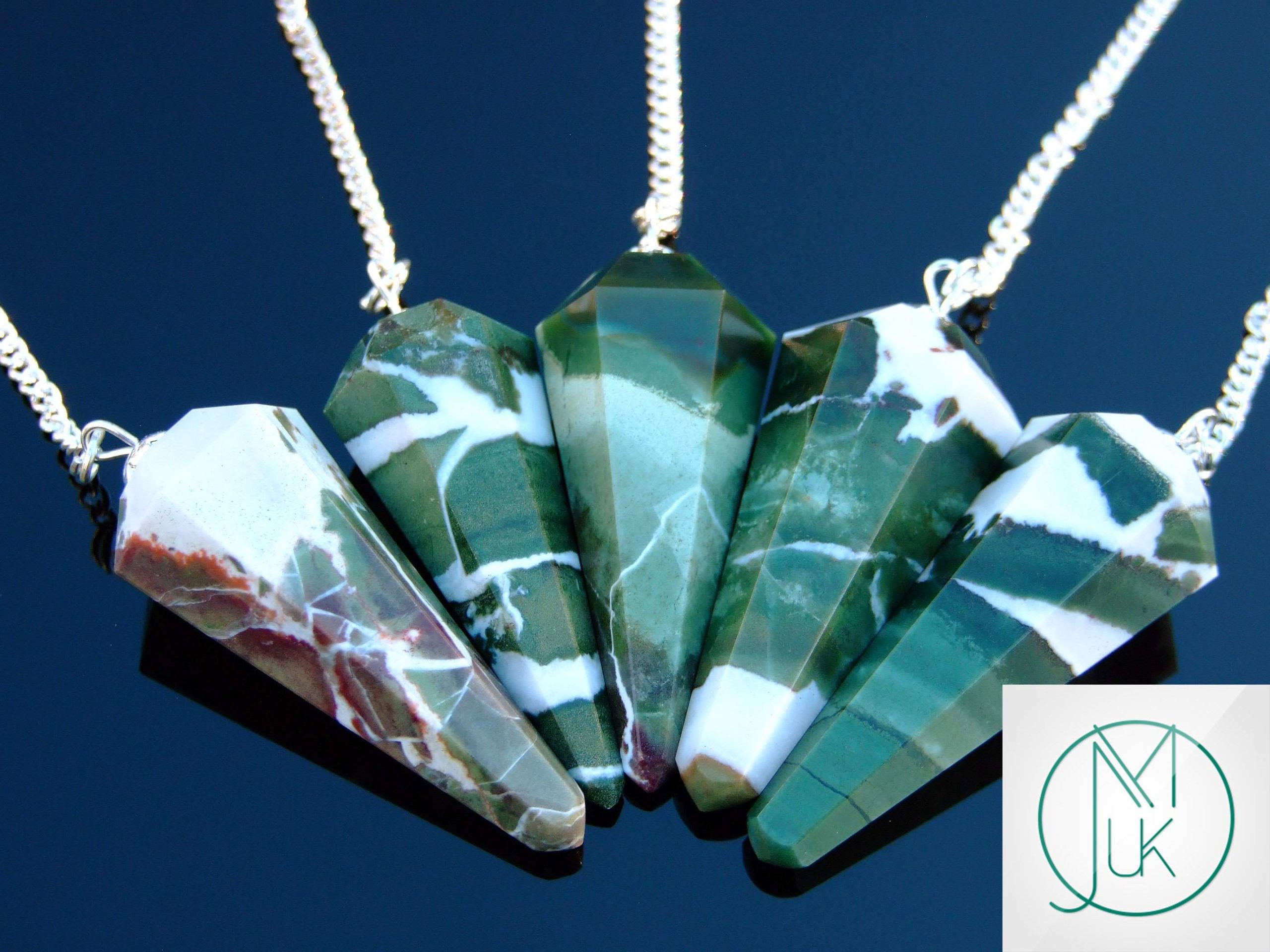 Green Zebra Agate Pendulum Natural Gemstone for Dowsing Scrying Divination Meditation Michael's UK Jewellery