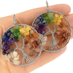 Handmade 7 Chakra Necklace Tree of Life Pendant Natural Gemstone Necklace 50cm Chain with Pouch Michael's UK Jewellery