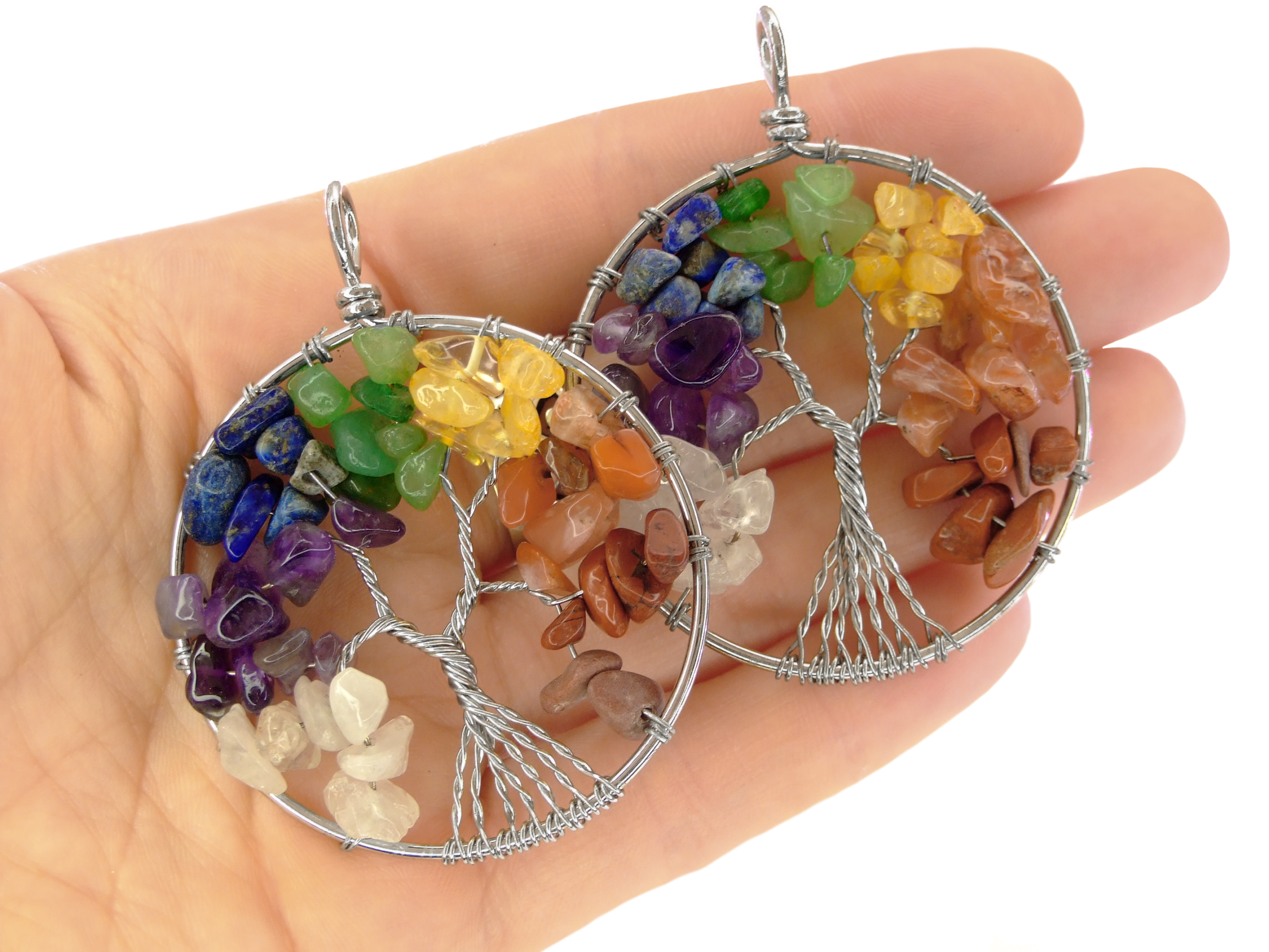 Handmade 7 Chakra Necklace Tree of Life Pendant Natural Gemstone Necklace 50cm Chain with Pouch Michael's UK Jewellery