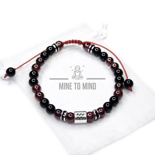 Aquarius Birthstone Bracelet Garnet and Black Onyx - Image 3