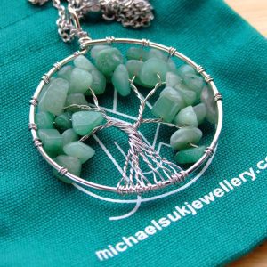 Handmade Aventurine Necklace Tree of Life Pendant Natural Gemstone Necklace 50cm Chain with Pouch Michael's UK Jewellery