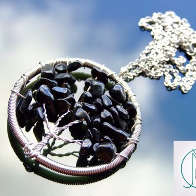 Handmade Black Onyx Necklace Tree of Life Pendant Natural Gemstone Necklace 50cm Chain with Pouch Michael's UK Jewellery