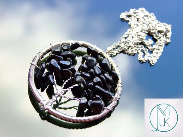Handmade Black Onyx Necklace Tree of Life Pendant Natural Gemstone Necklace 50cm Chain with Pouch Michael's UK Jewellery