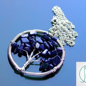 Handmade Blue Goldstone Necklace Tree of Life Pendant Manmade Gemstone Necklace 50cm Chain with Pouch Michael's UK Jewellery