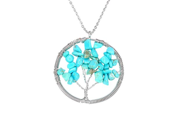 Handmade Blue Turquoise Howlite Necklace Tree Of Life Pendant Dyed Natural Gemstone Necklace 50cm Chain With Pouch Michael's UK Jewellery