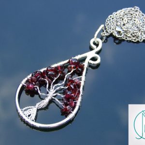 Handmade Garnet Necklace Tree of Life Pendant Natural Gemstone Necklace 50cm Chain with Pouch Michael's UK Jewellery