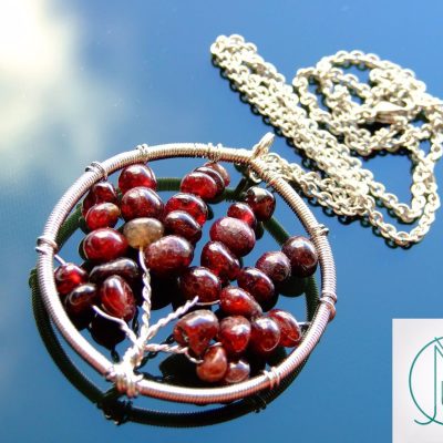 Handmade Garnet Necklace Tree of Life Pendant Natural Gemstone Necklace 50cm Chain with Pouch Michael's UK Jewellery
