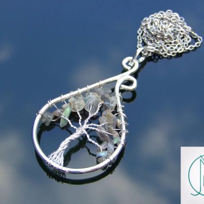 Handmade Labradorite Necklace Tree of Life Pendant Natural Gemstone Necklace 50cm Chain with Pouch Michael's UK Jewellery