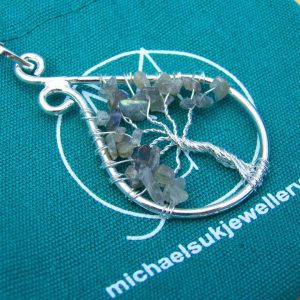 Handmade Labradorite Necklace Tree of Life Pendant Natural Gemstone Necklace 50cm Chain with Pouch Michael's UK Jewellery