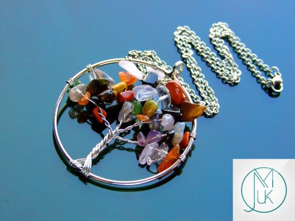 Handmade Mix Necklace Tree of Life Pendant Natural Gemstone Necklace 50cm Chain with Pouch Michael's UK Jewellery