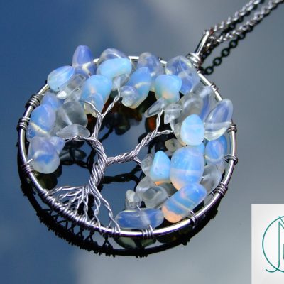 Handmade Opalite Necklace Tree of Life Pendant Manmade Gemstone Necklace 50cm Chain with Pouch Michael's UK Jewellery