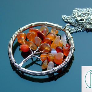 Handmade Red Agate Necklace Tree of Life Pendant Natural Gemstone Necklace 50cm Chain with Pouch Michael's UK Jewellery