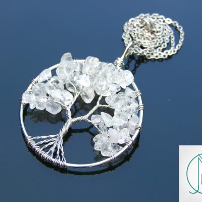 Handmade Rock Crystal Necklace Tree of Life Pendant Natural Gemstone Necklace 50cm Chain with Pouch Michael's UK Jewellery