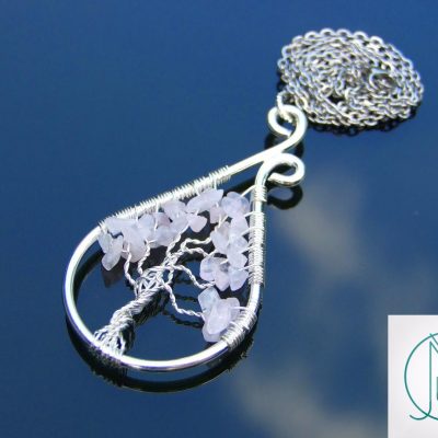 Handmade Rose Quartz Necklace Tree of Life Pendant Natural Gemstone Necklace 50cm Chain with Pouch Michael's UK Jewellery