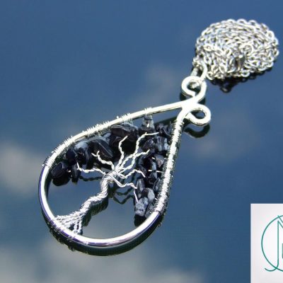 Handmade Snowflake Obsidian Necklace Tree of Life Pendant Natural Gemstone Necklace 50cm Chain with Pouch Michael's UK Jewellery