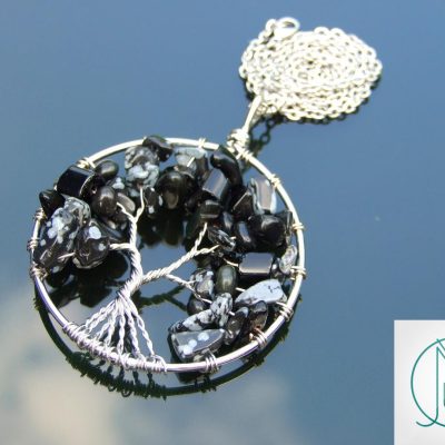 Handmade Snowflake Obsidian Necklace Tree of Life Pendant Natural Gemstone Necklace 50cm Chain with Pouch Michael's UK Jewellery