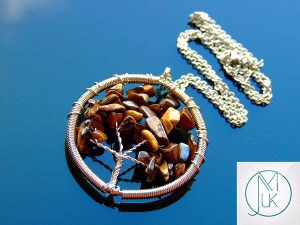 Handmade Tigers Eye Necklace Tree of Life Pendant Natural Gemstone Necklace 50cm Chain with Pouch Michael's UK Jewellery