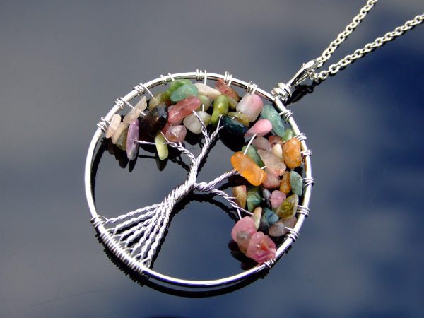 Handmade Tourmaline Necklace Tree of Life Pendant Natural Gemstone Necklace 50cm Chain with Pouch Michael's UK Jewellery