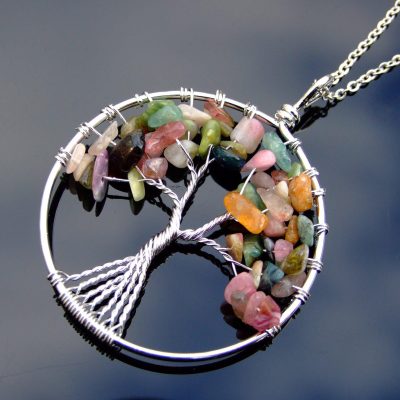 Handmade Tourmaline Necklace Tree of Life Pendant Natural Gemstone Necklace 50cm Chain with Pouch Michael's UK Jewellery