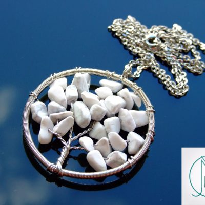 Handmade White Howlite Necklace Tree of Life Pendant Natural Gemstone Necklace 50cm Chain with Pouch Michael's UK Jewellery