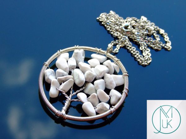 Handmade White Howlite Necklace Tree of Life Pendant Natural Gemstone Necklace 50cm Chain with Pouch Michael's UK Jewellery