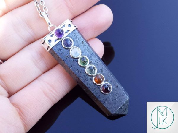 Hematite 7 Chakra Natural Gemstone Pendant Necklace 50cm Michael's UK Jewellery