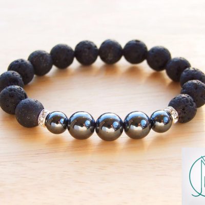 Hematite/Lava Eye Natural Gemstone Bracelet 7-8'' Elasticated Michael's UK Jewellery