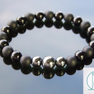 Hematite Onyx Natural Gemstone Bracelet 7-7.5'' Elasticated Michael's UK Jewellery