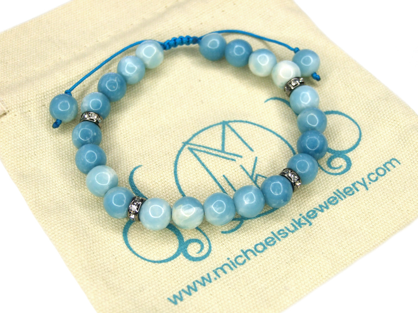 Hemimorphite Bracelet Natural Gemstone 6-9'' Macrame With Pouch Michael's UK Jewellery