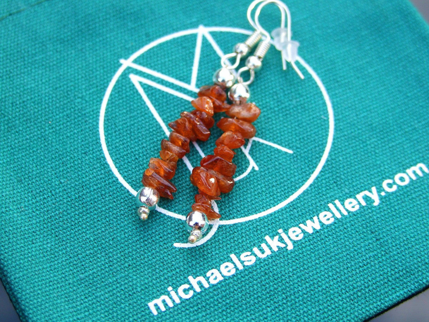 Hessonite Natural Gemstone Chip Drop Earrings Michael's UK Jewellery