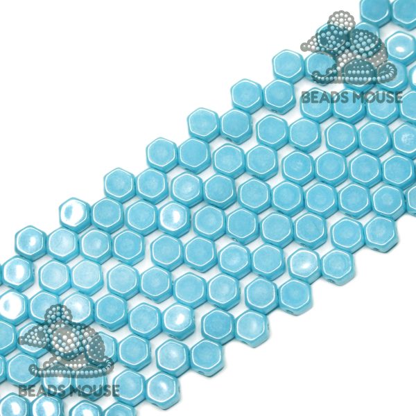 Honeycomb Hexagon Beads 6mm Blue Turquoise Luster Shimmer beadsmouse.co.uk