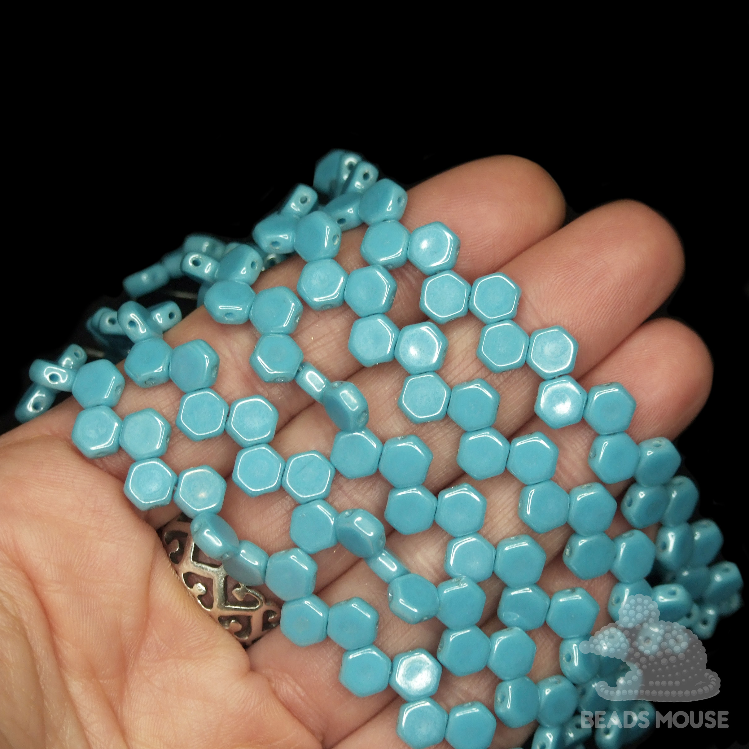 Honeycomb Hexagon Beads 6mm Blue Turquoise Luster Shimmer beadsmouse.co.uk