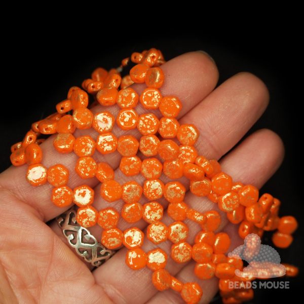 Honeycomb Hexagon Beads 6mm Gold Splash Opaque Orange beadsmouse.co.uk
