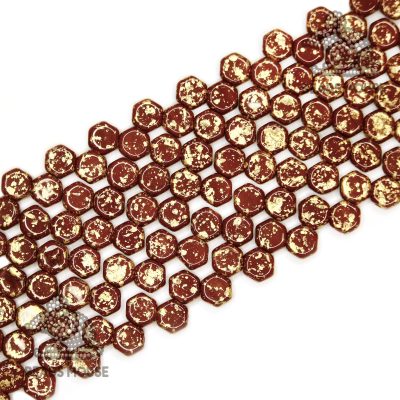 Honeycomb Hexagon Beads 6mm Gold Splash Opaque Umber Brown beadsmouse.co.uk