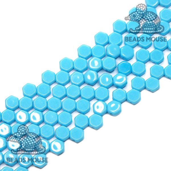 Honeycomb Hexagon Beads 6mm Opaque Blue Turquoise beadsmouse.co.uk