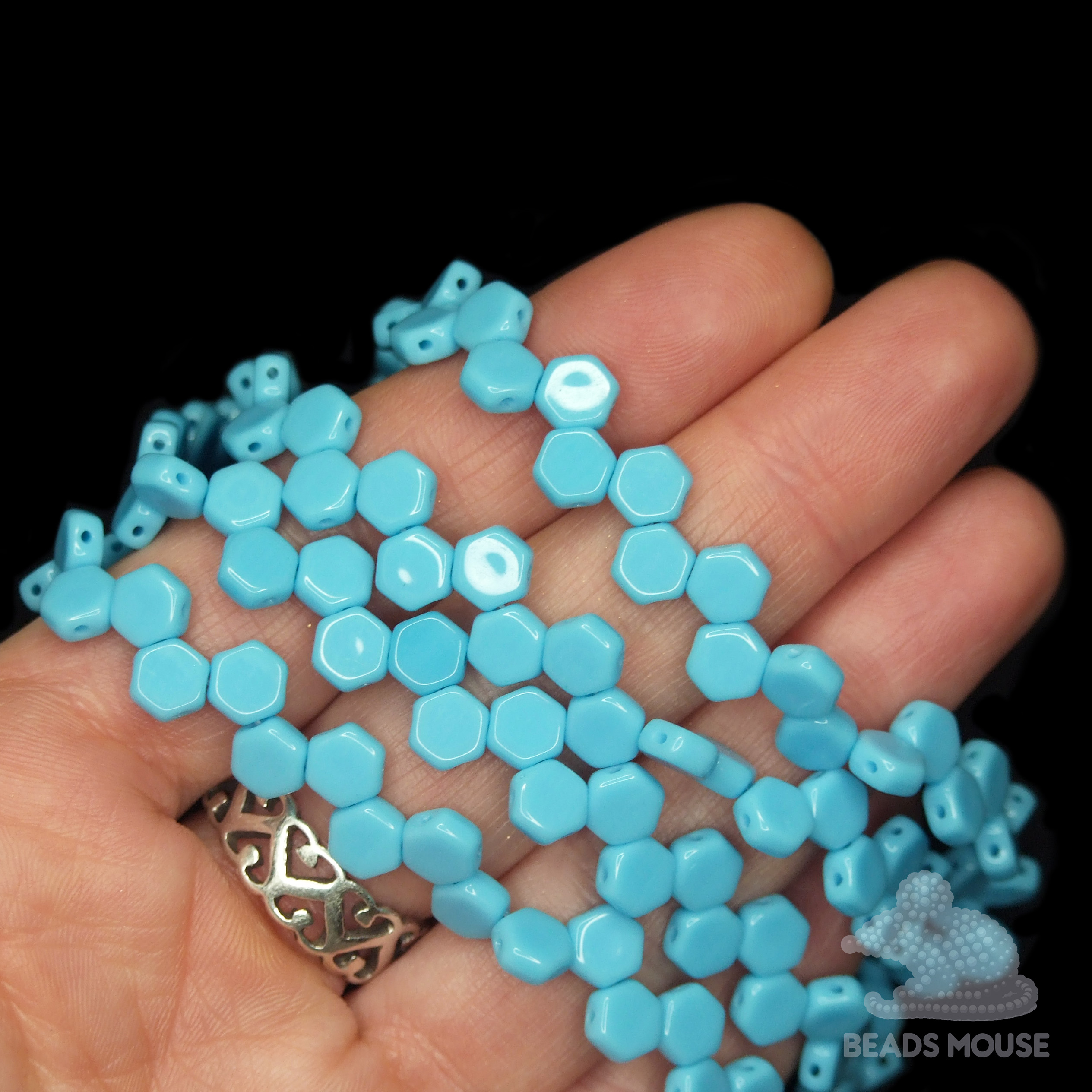 Honeycomb Hexagon Beads 6mm Opaque Blue Turquoise beadsmouse.co.uk
