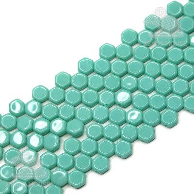 Honeycomb Hexagon Beads 6mm Opaque Green Turquoise beadsmouse.co.uk