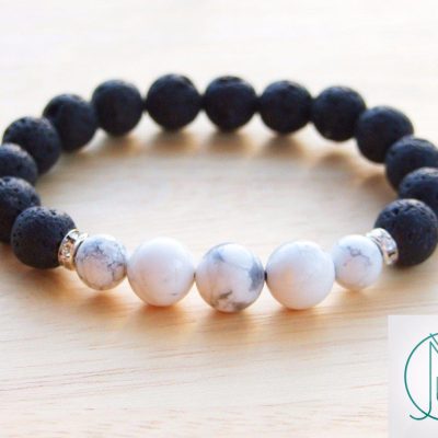 Howlite/Lava Natural Gemstone Bracelet 6-9'' Elasticated Michael's UK Jewellery