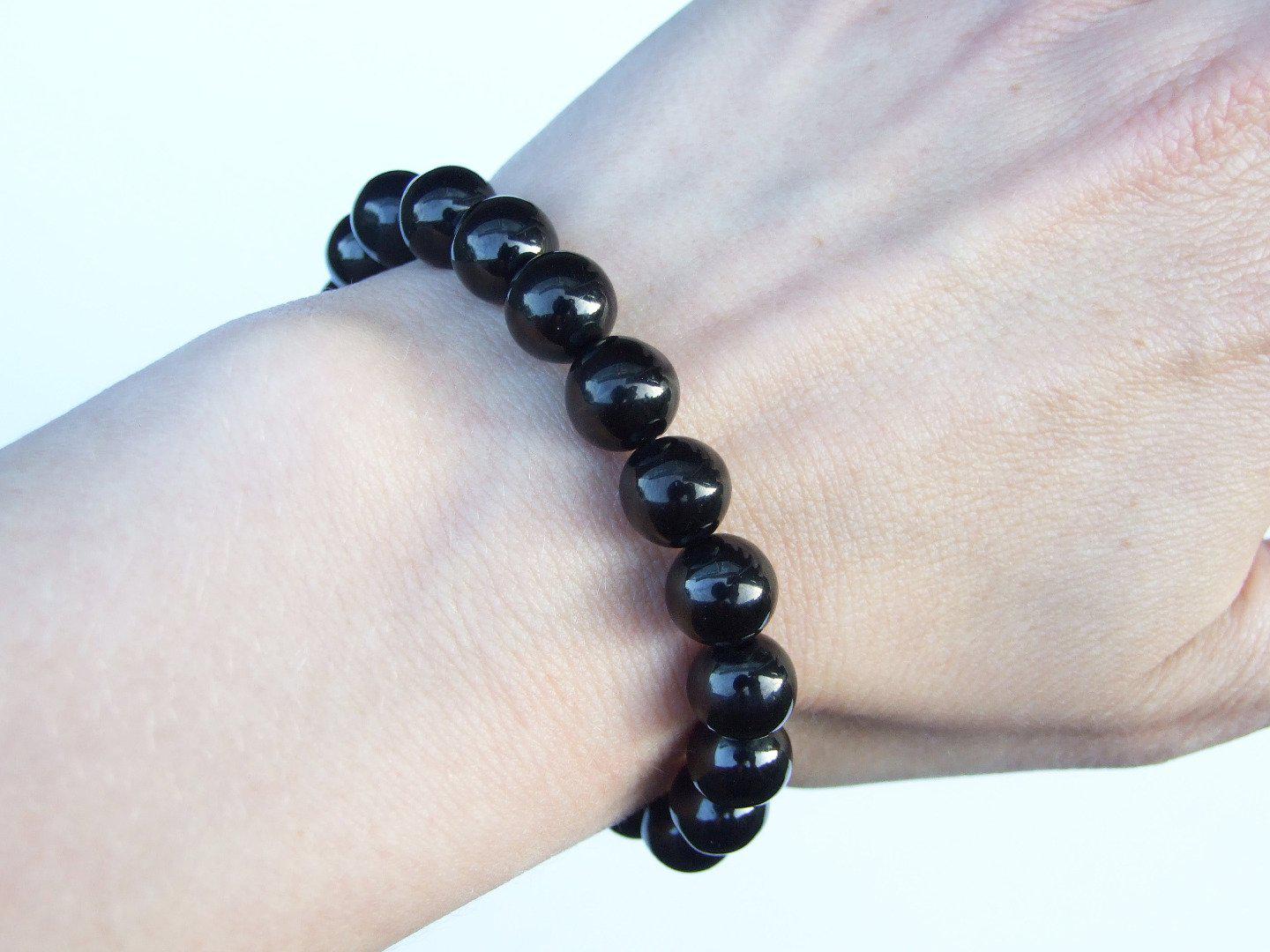 Jet 10mm Natural Gemstone Bracelet 6-9'' Elasticated Michael's UK Jewellery
