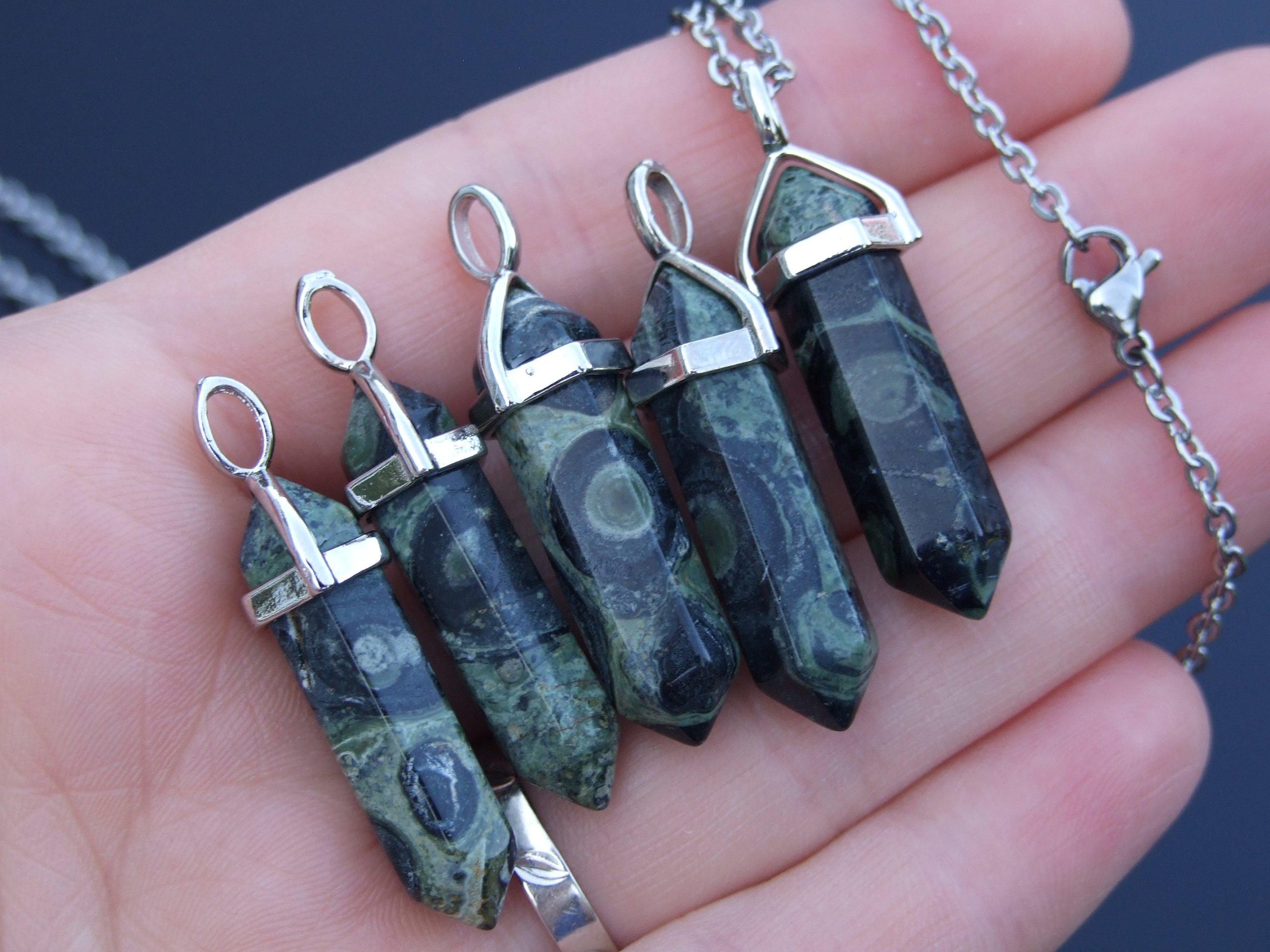 Kambaba Jasper Natural Crystal Point Pendant Gemstone Necklace Michael's UK Jewellery