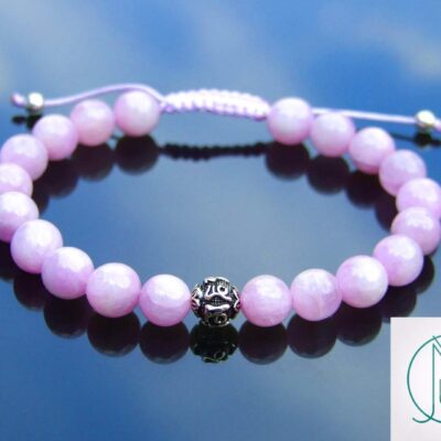 Kunzite Om Sterling Silver Natural Gemstone Bracelet 6-9'' Macrame Michael's UK Jewellery
