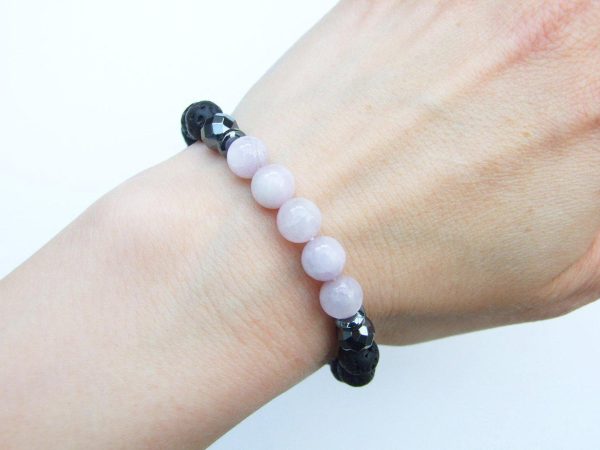Kunzite and Lava Natural Gemstone Bracelet 6-9'' Elasticated Michael's UK Jewellery
