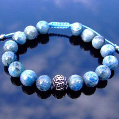 Kyanite Om Sterling Silver 10mm Natural Gemstone Bracelet 6-9'' Macrame Michael's UK Jewellery