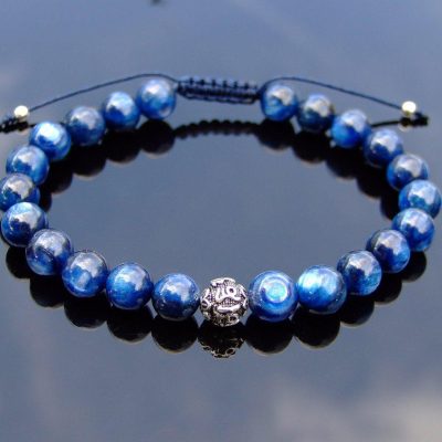 Kyanite Om Sterling Silver Natural Gemstone Bracelet 6-9'' Macrame Michael's UK Jewellery