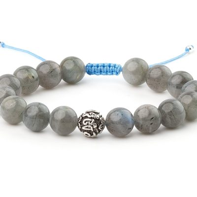 Labradorite 10mm Om Sterling Silver A Grade Natural Gemstone Bracelet 6-9'' Macrame Michael's UK Jewellery